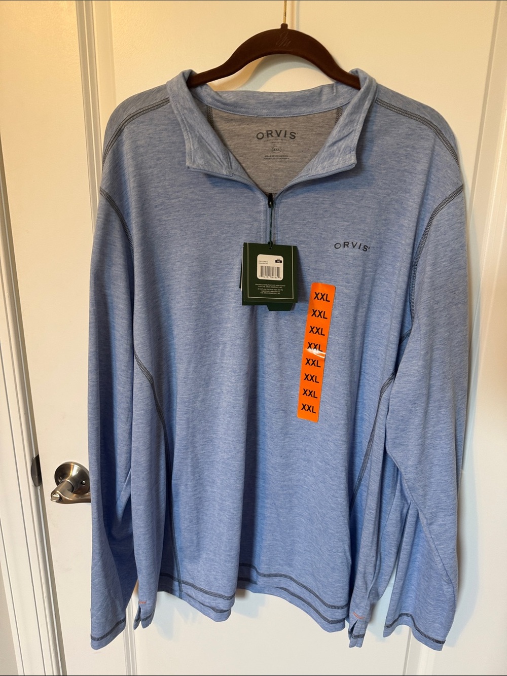 NWT Orvis Men’s XXL Quarter Zip Performance Pullover Blue Long Sleeve